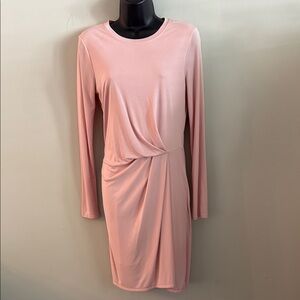 BCBGMaxAzria Blush Pink Long Sleeve Draped Midi Dress